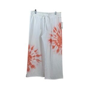 White and Orange Tie-Dye Wide-Leg Pants